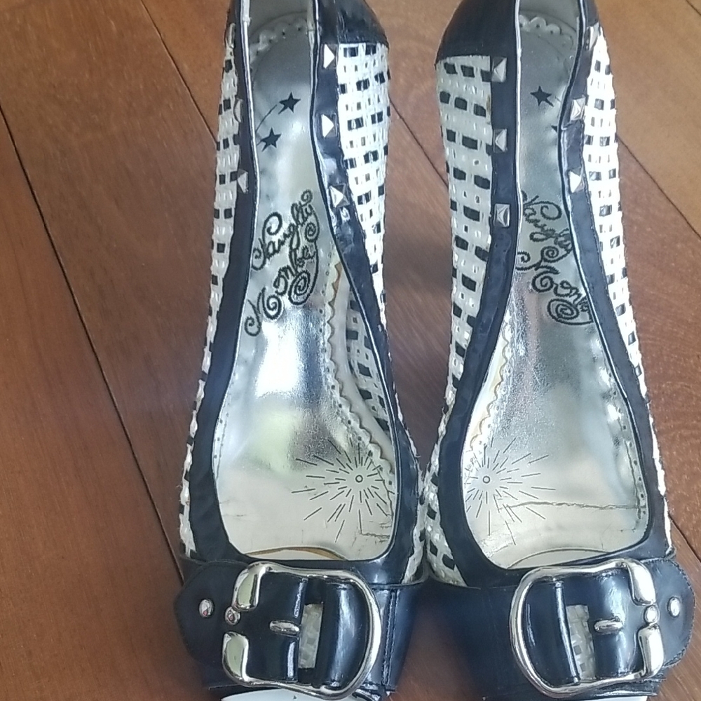 Naughty Monkey Black and White Heels with Striking Design